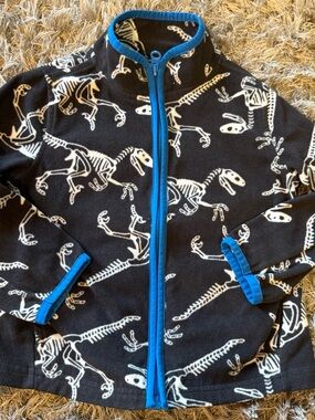 OshKosh B'gosh Black Fleece Jacket with White Dinosaur Skeletons and Blue Trim
